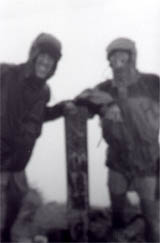 A rather blurry picture of the rainy, cloudy summit