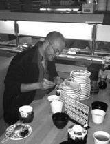 Tom eats a lot of food